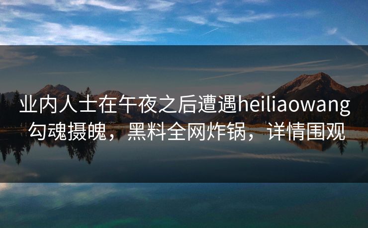 业内人士在午夜之后遭遇heiliaowang 勾魂摄魄，黑料全网炸锅，详情围观